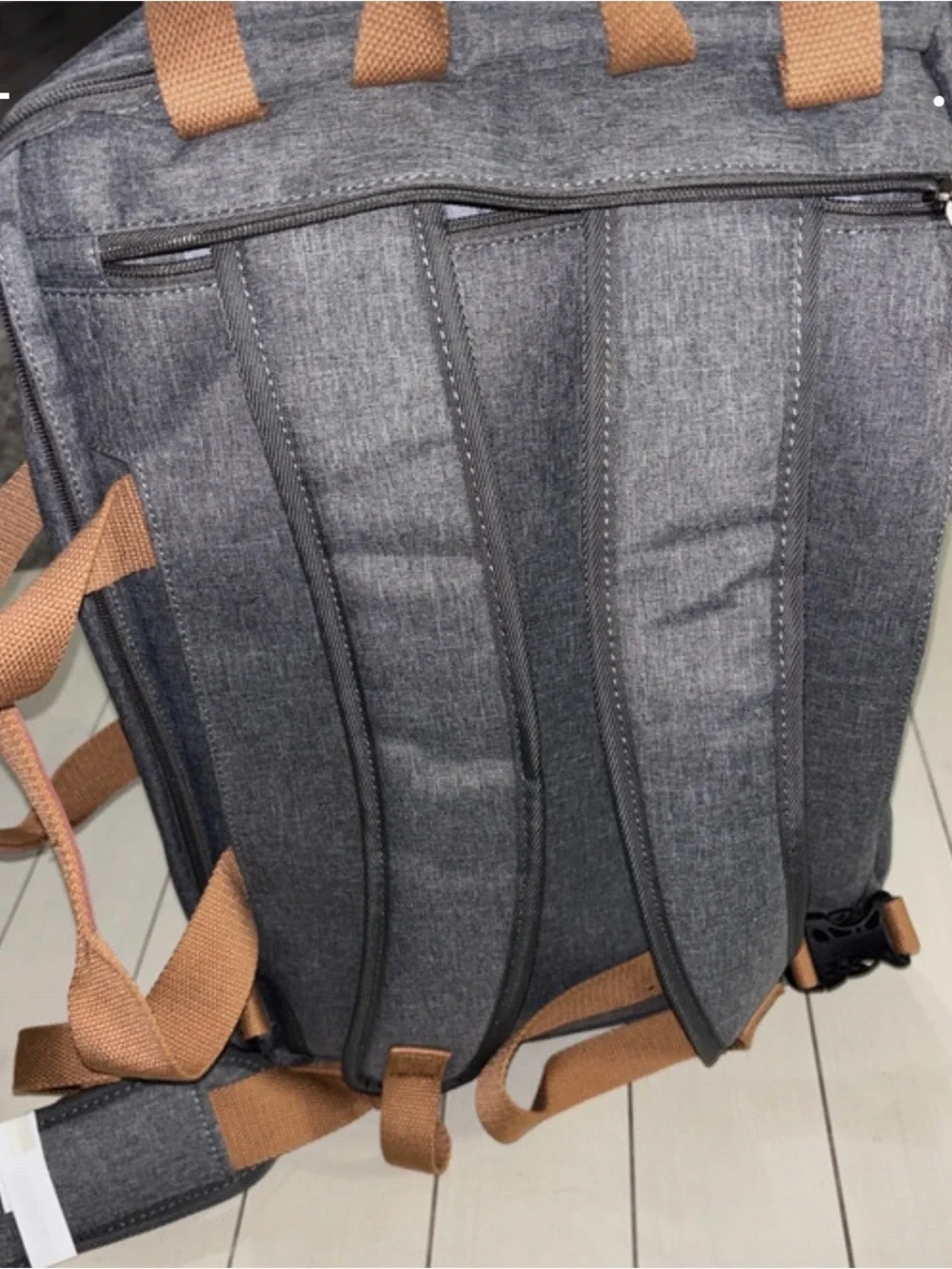 Gray Canvas Weekender Bag with Brown Accents